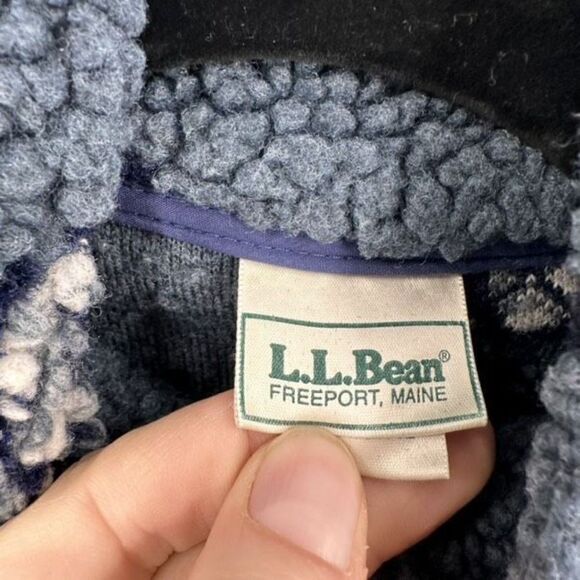 L.L. Bean Youth Unisex Floral Quarter Zip Cropped Fleece Jacket Blue White Small - Picture 4 of 8